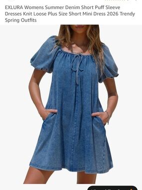 Blue Denim Puff Sleeve Mini Dress